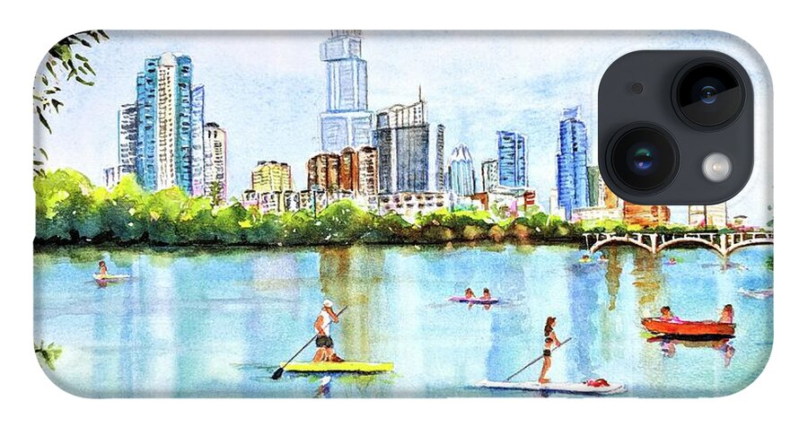 Austin iPhone Case featuring the painting Austin Texas Skyline from Lou Neff Point by Carlin Blahnik CarlinArtWatercolor