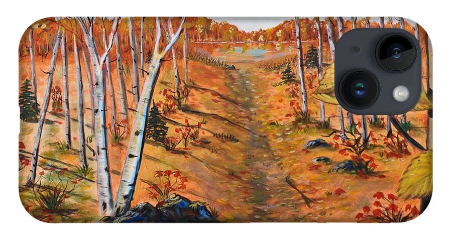 Autumn iPhone 14 Case featuring the painting Autumn Birches by Monika Shepherdson