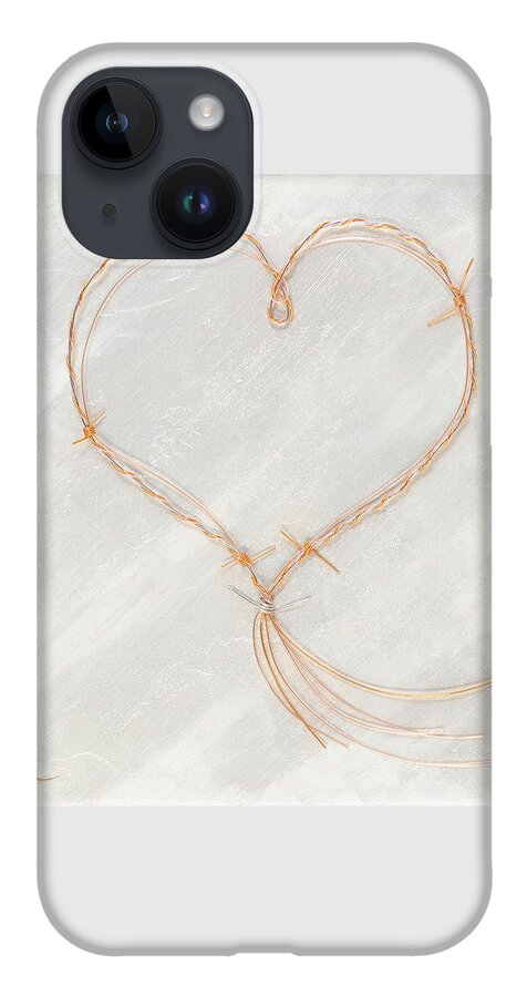 Heart iPhone 14 Case featuring the painting Barbed Heart-Gold Pink by Tamara Nelson