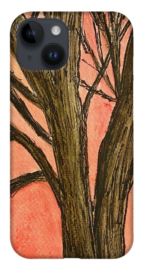 Tree iPhone Case featuring the mixed media Bare Tree Sunset by Lisa Neuman