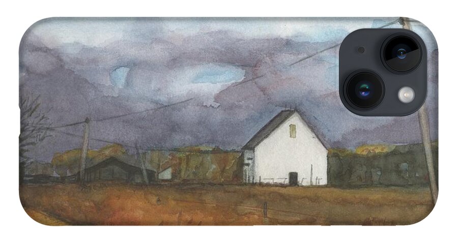 Barn iPhone 14 Case featuring the painting Barn in Field by Vicki B Littell