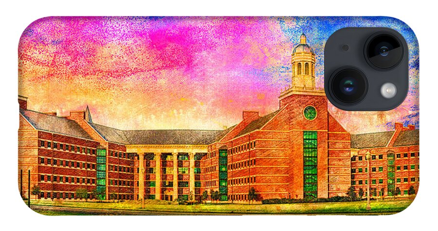 Baylor Science Building iPhone Case featuring the digital art Baylor Science Building of the Baylor University in Waco, Texas - digital painting by Nicko Prints