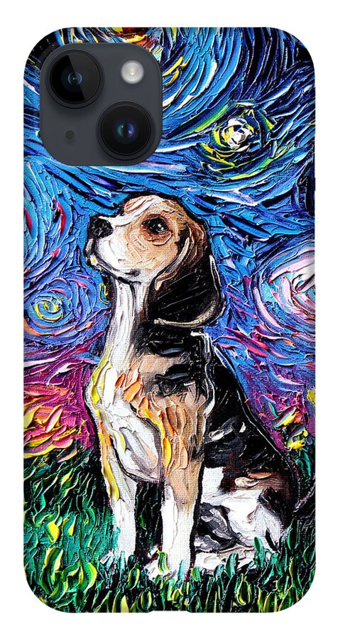 Beagle iPhone 14 Case featuring the painting Beagle Night by Aja Trier