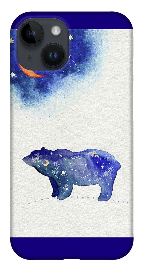 Bear And Moon iPhone 14 Case featuring the painting Bear And Moon by Garden Of Delights