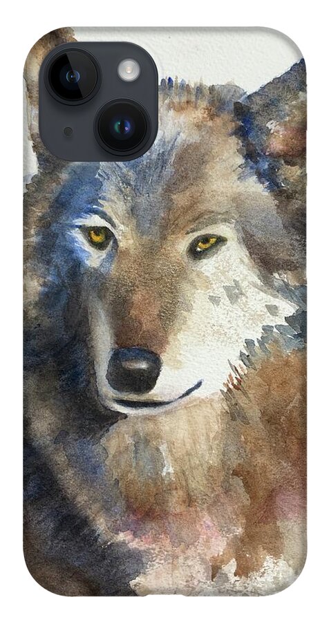 Wolf iPhone 14 Case featuring the painting Beautiful Gray Wolf by Sue Carmony