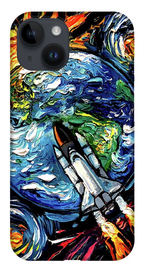 Space Shuttle iPhone 14 Case featuring the painting Beyond the Horizon by Aja Trier