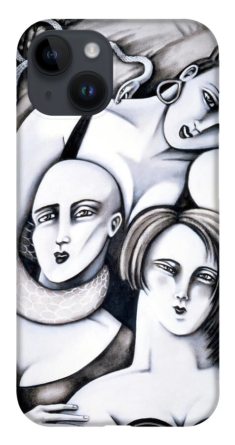 Fantasy iPhone 14 Case featuring the painting Big Bald and Boa by Valerie White