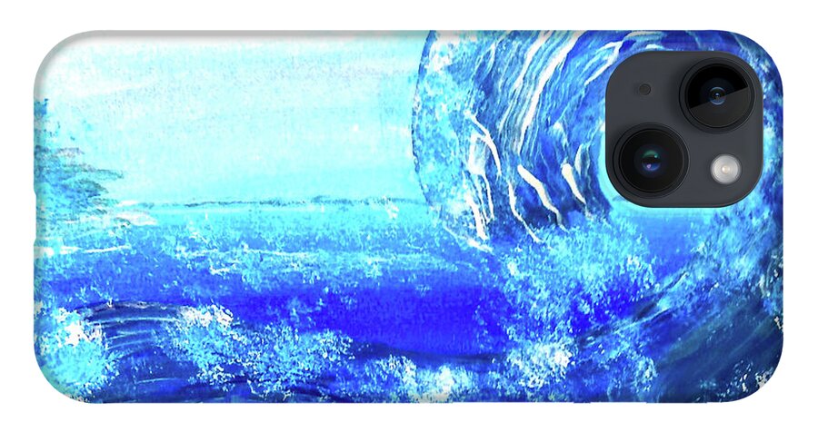 Blue iPhone 14 Case featuring the painting Big Bue Wave 2 by Anna Adams