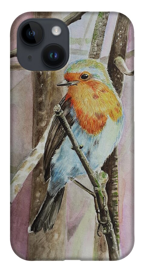 Bird iPhone 14 Case featuring the painting Bird on a tree II by Carolina Prieto Moreno