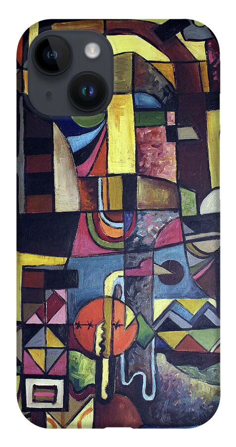 African Art iPhone 14 Case featuring the painting Bits of Time by Speelman Mahlangu
