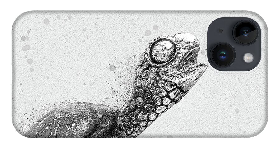 Sea Turtle On Beach iPhone Case featuring the digital art Black and White Sea Turtle on Beach by Pamela Williams