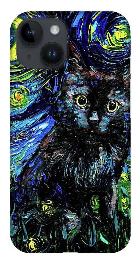 Black Cat Night 3 iPhone Case featuring the painting Black Cat Night 3 by Aja Trier