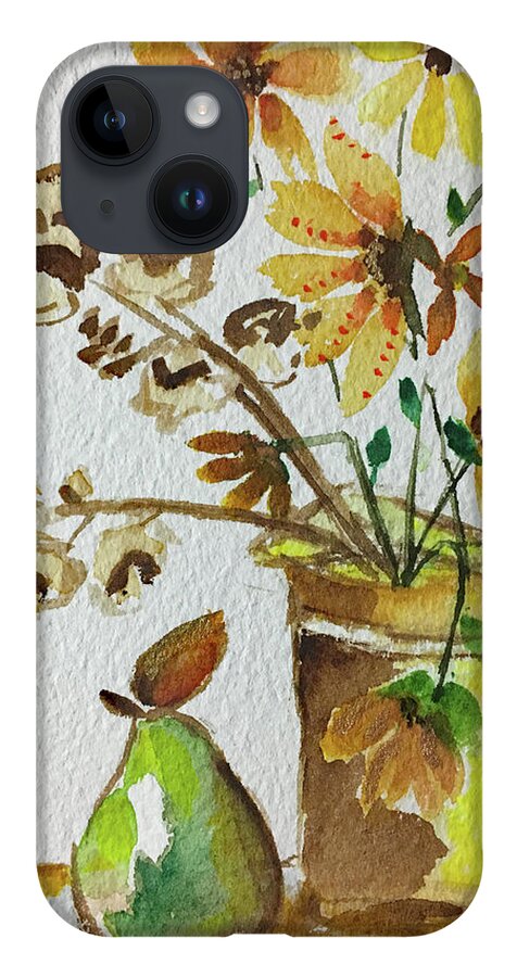Still Life iPhone Case featuring the painting Black eyed Susans and a Pear by Roxy Rich