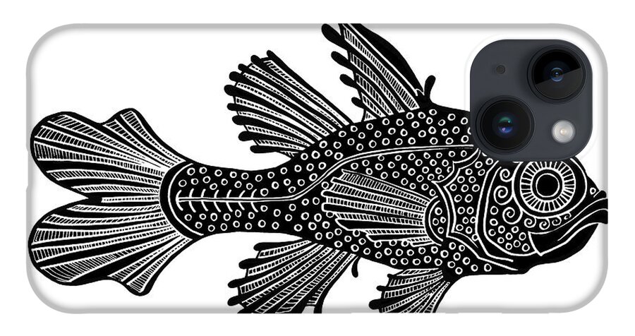 Fish iPhone 14 Case featuring the drawing Black Fish Ink 1 by Amy E Fraser