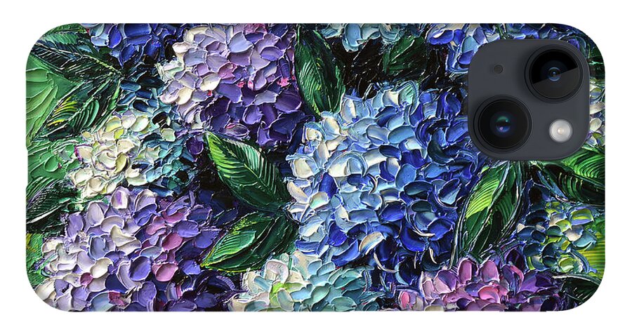 Hydrangeas iPhone 14 Case featuring the painting Blue And Purple Hydrangeas by Mona Edulesco