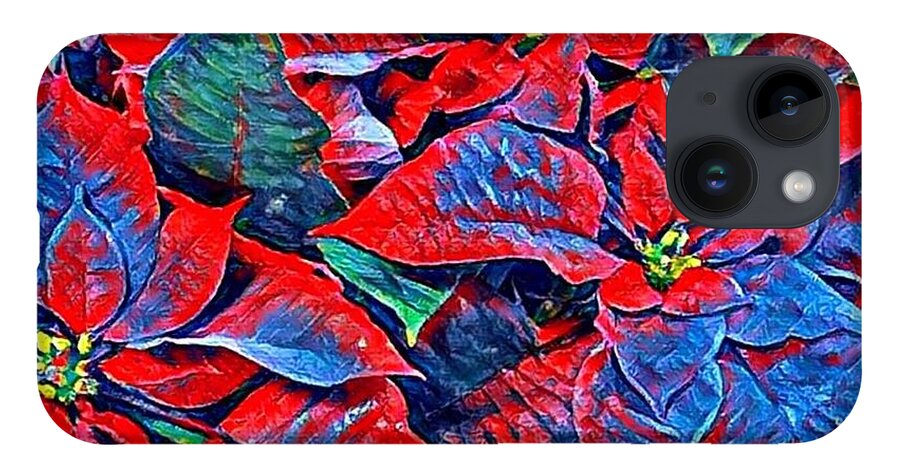 Blue iPhone 14 Case featuring the photograph Blue and Red Poinsettias by Vivian Aumond