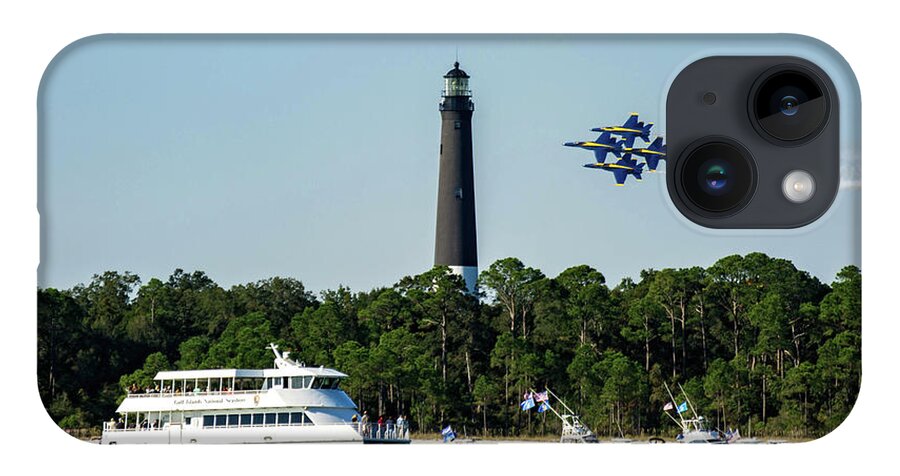 Blue Angels iPhone Case featuring the photograph Blue Angels over Pensacola Lighthouse and Ferry by Beachtown Views