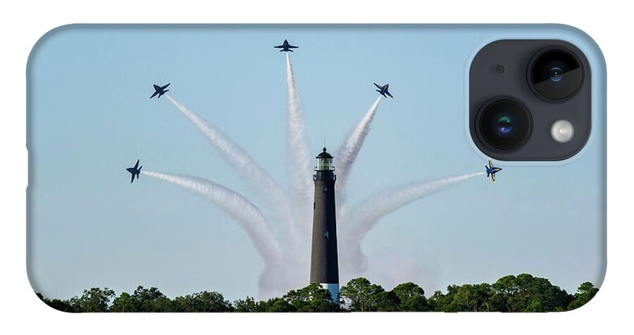Blue Angels iPhone Case featuring the photograph Blue Angels over Pensacola Lighthouse by Beachtown Views