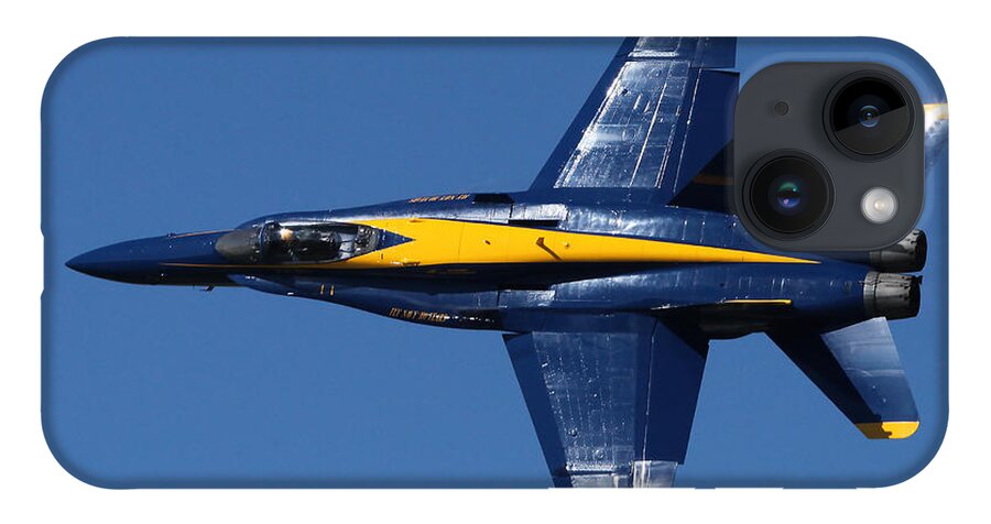 Blue Angels iPhone 14 Case featuring the photograph Blue Angels Solo Knife-edge by Custom Aviation Art