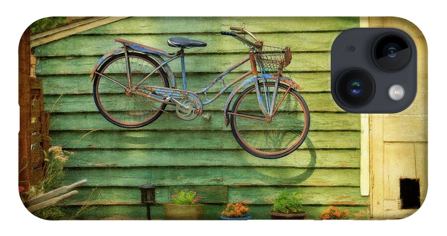 Aib_2022 #2551 iPhone Case featuring the photograph Blue Bicycle on the Wall by Craig J Satterlee