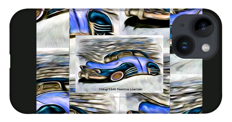 Chevy iPhone 14 Case featuring the digital art Blue Car Abstract Collage Art Poster by Ronald Mills