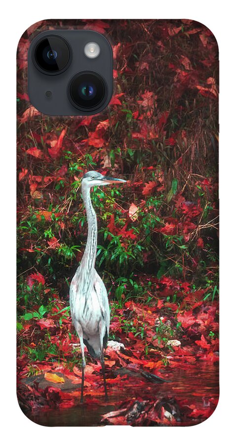 Heron iPhone Case featuring the photograph Blue Heron and Red Autumn Leaves by Jason Fink