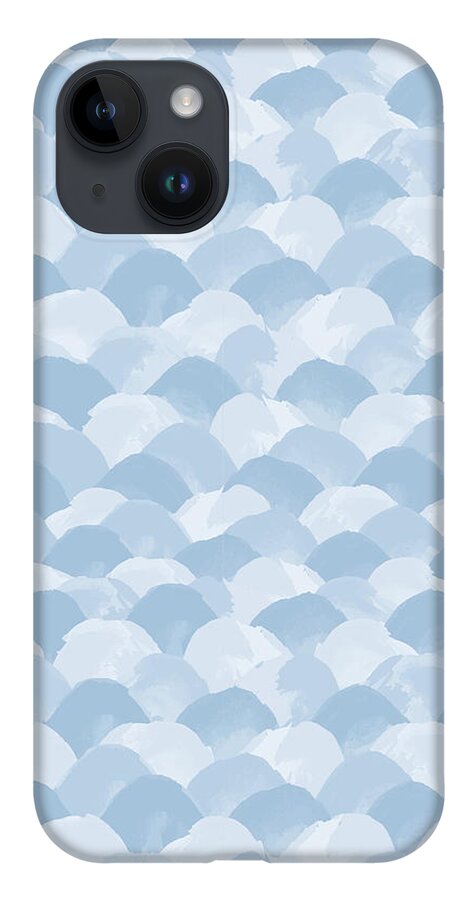 Watercolor iPhone 14 Case featuring the painting Blue Scallop Pattern by Kristye Dudley