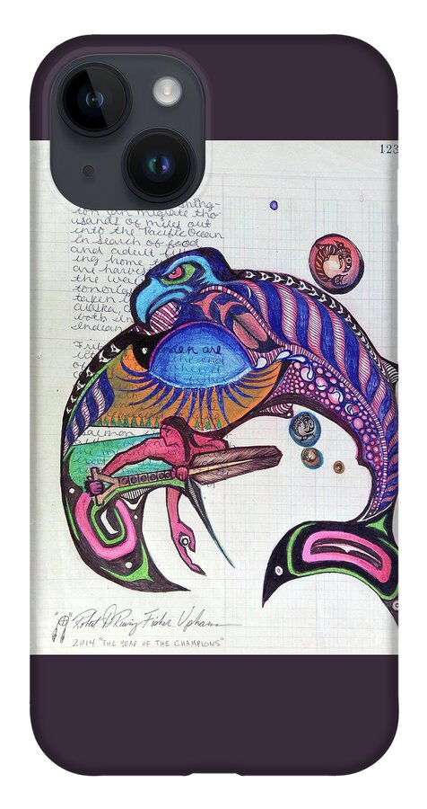 Quinault Nation iPhone 14 Case featuring the drawing Blueback Salmon by Robert Running Fisher Upham