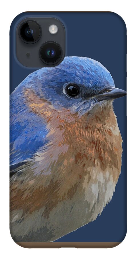 Bluebird iPhone 14 Case featuring the mixed media Bluebird On Blue by Judy Cuddehe