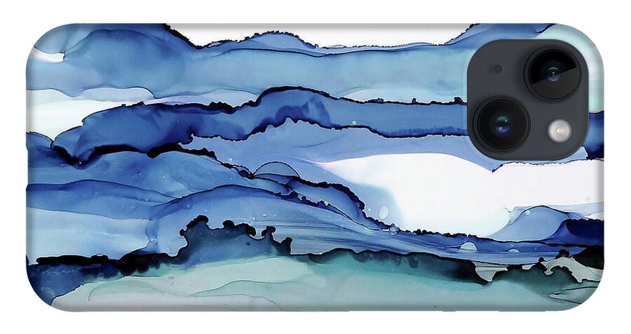 Alcohol Ink iPhone 14 Case featuring the painting Bluescape 2 by Chris Paschke