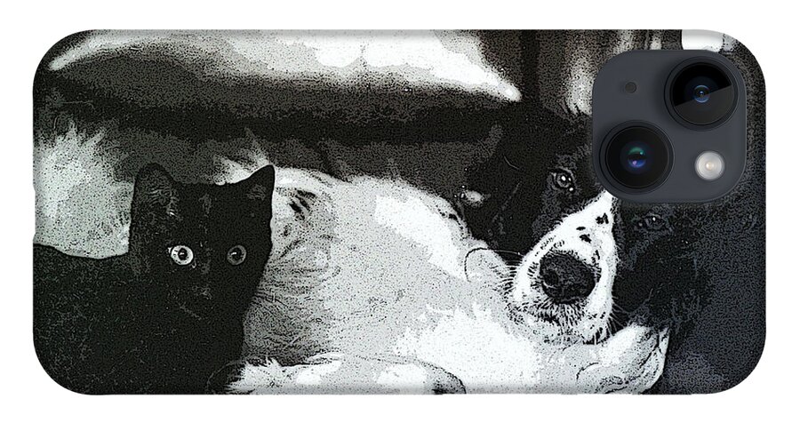 Dog And Cat iPhone 14 Case featuring the digital art Bosom Buddies by Geoff Jewett
