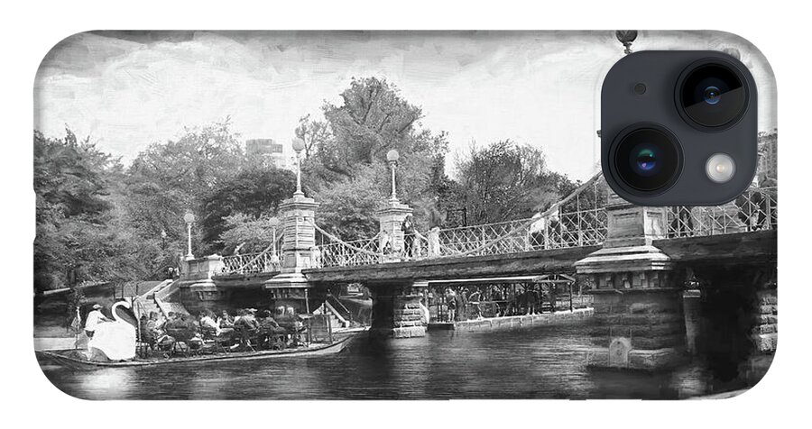 Boston iPhone 14 Case featuring the photograph Boston Public Garden Painterly Black and White by Carol Japp