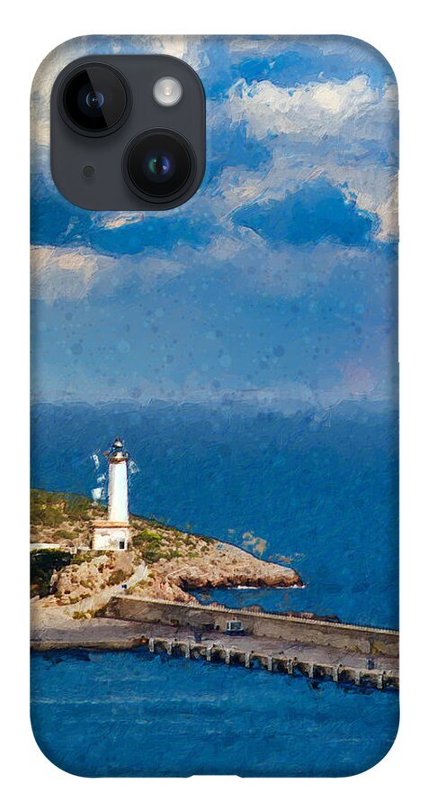 Botafoc iPhone 14 Case featuring the digital art Botafoc Lighthouse by Geir Rosset