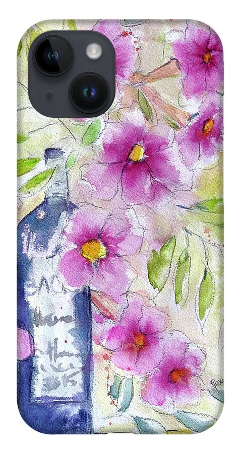 Wine Bottle iPhone Case featuring the painting Bottle and Blooms by Roxy Rich