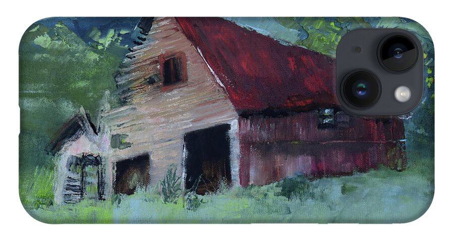 Old Barn iPhone 14 Case featuring the painting Broken Bones Alone by Jan Dappen