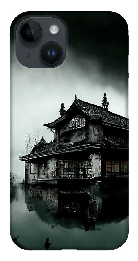 Horror iPhone 14 Case featuring the digital art Brothel on the Lake by Ryan Nieves