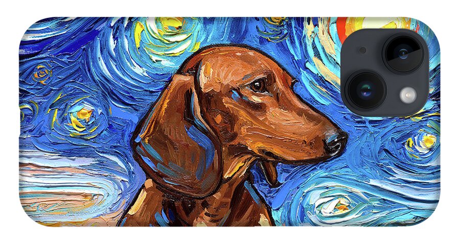 Dachshund iPhone Case featuring the painting Brown Dachshund Night by Aja Trier