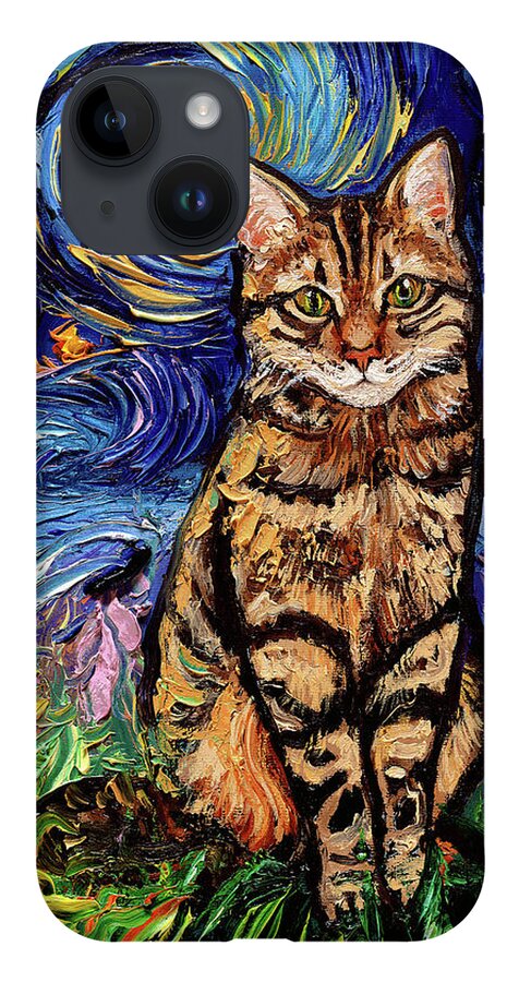 Brown Tabby iPhone Case featuring the painting Brown Tabby Night by Aja Trier