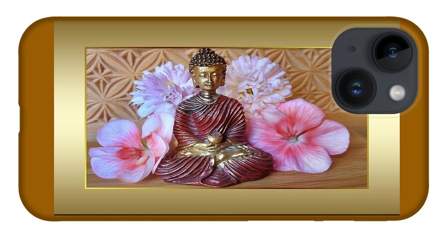 Buddha iPhone 14 Case featuring the photograph Buddha and Flowers by Nancy Ayanna Wyatt