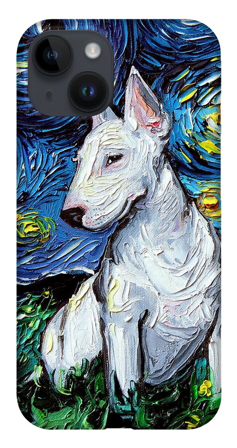 Terrier iPhone 14 Case featuring the painting Bull Terrier Night by Aja Trier