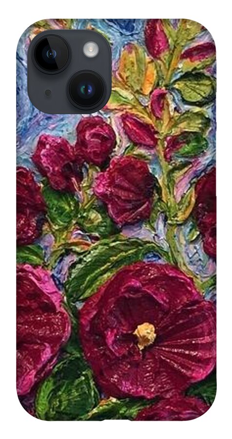 Impasto iPhone 14 Case featuring the painting Burgandy Hollyhock by Paris Wyatt Llanso