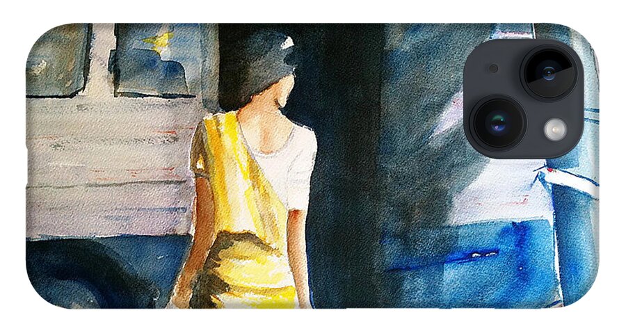 Woman iPhone Case featuring the painting Bus Stop - Woman Boarding the Bus by Carlin Blahnik CarlinArtWatercolor