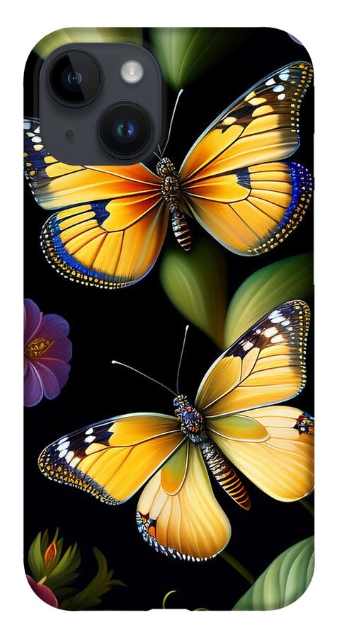 Illustration iPhone Case featuring the digital art Butterflies in the Garden by Lori Hutchison