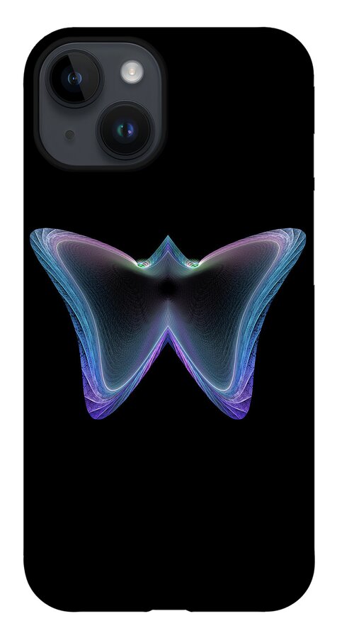Abstract iPhone 14 Case featuring the digital art Butterfly Shaped Computer Generated Symetrical Fractal by Manpreet Sokhi