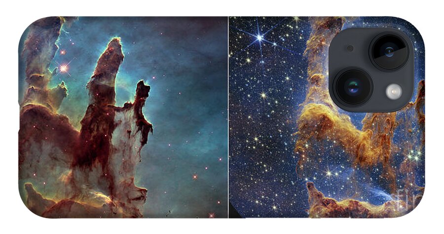 August iPhone Case featuring the photograph Pillars of Creation, JWST and Hubble images by Science Photo Library