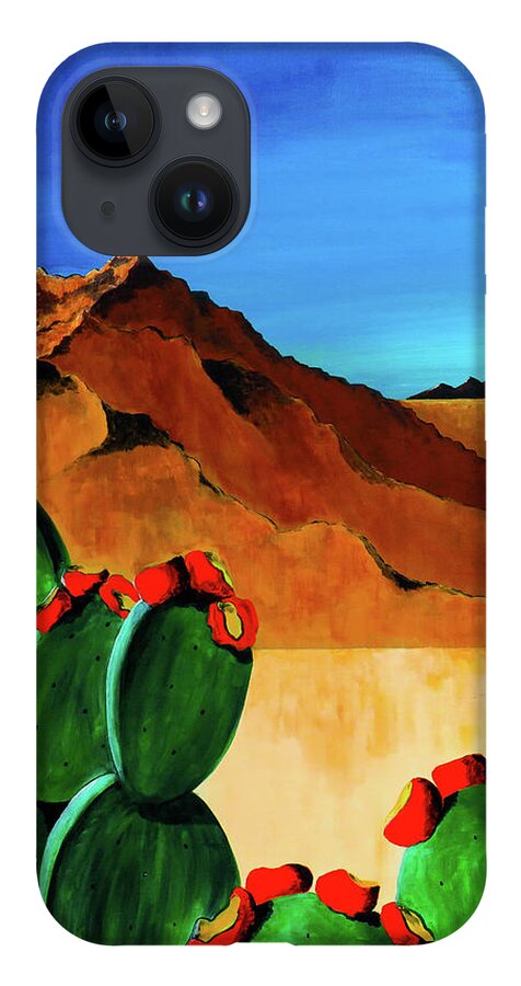 Desert iPhone 14 Case featuring the painting Cacti and Hills by Ted Clifton