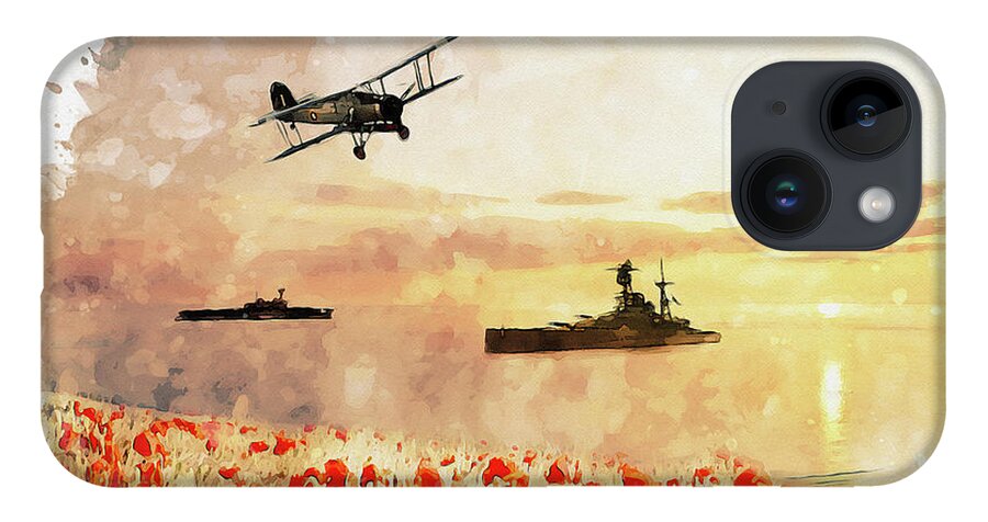 Navy Poppies iPhone Case featuring the digital art Calmer Waters by Airpower Art