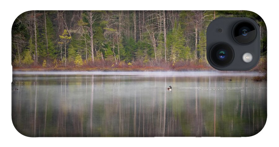 Nature iPhone 14 Case featuring the photograph Canada Goose on a Misty Swift River Morning by William Dickman