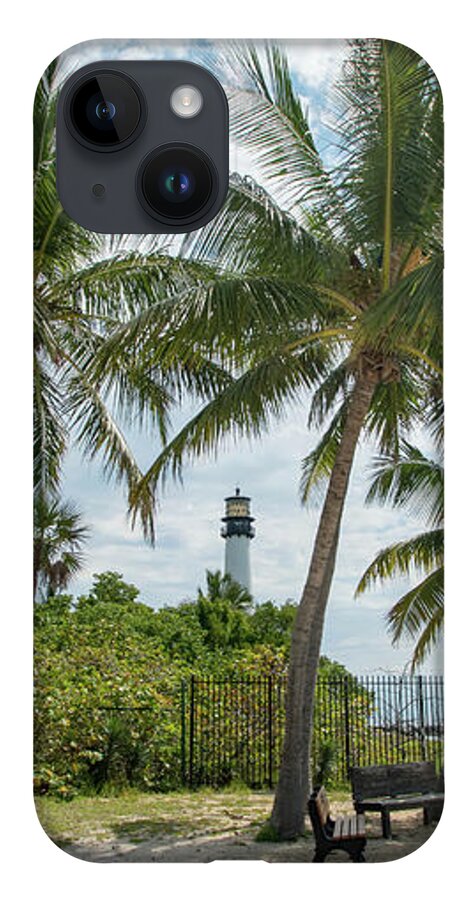 Cape iPhone Case featuring the photograph Cape Florida Lighthouse and Palm Trees on Key Biscayne by Beachtown Views
