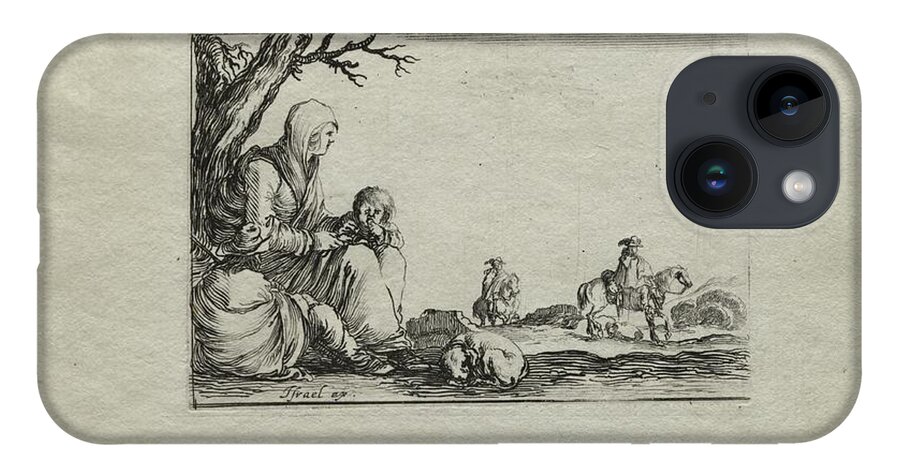 Antique iPhone 14 Case featuring the painting Caprices Seated Beggar Woman with Two Children c. 1642 Stefano Della Bella by MotionAge Designs